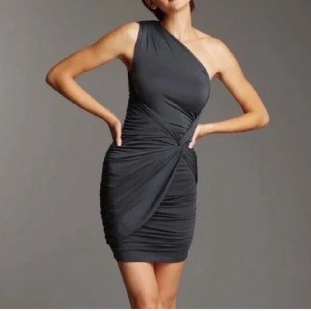 Tart Asymmetrical Ruched One Shoulder Dress in Fuchsia Color